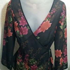 Rockmans 3/4 Sleeve Floral Print Blouse/Wrap/Top